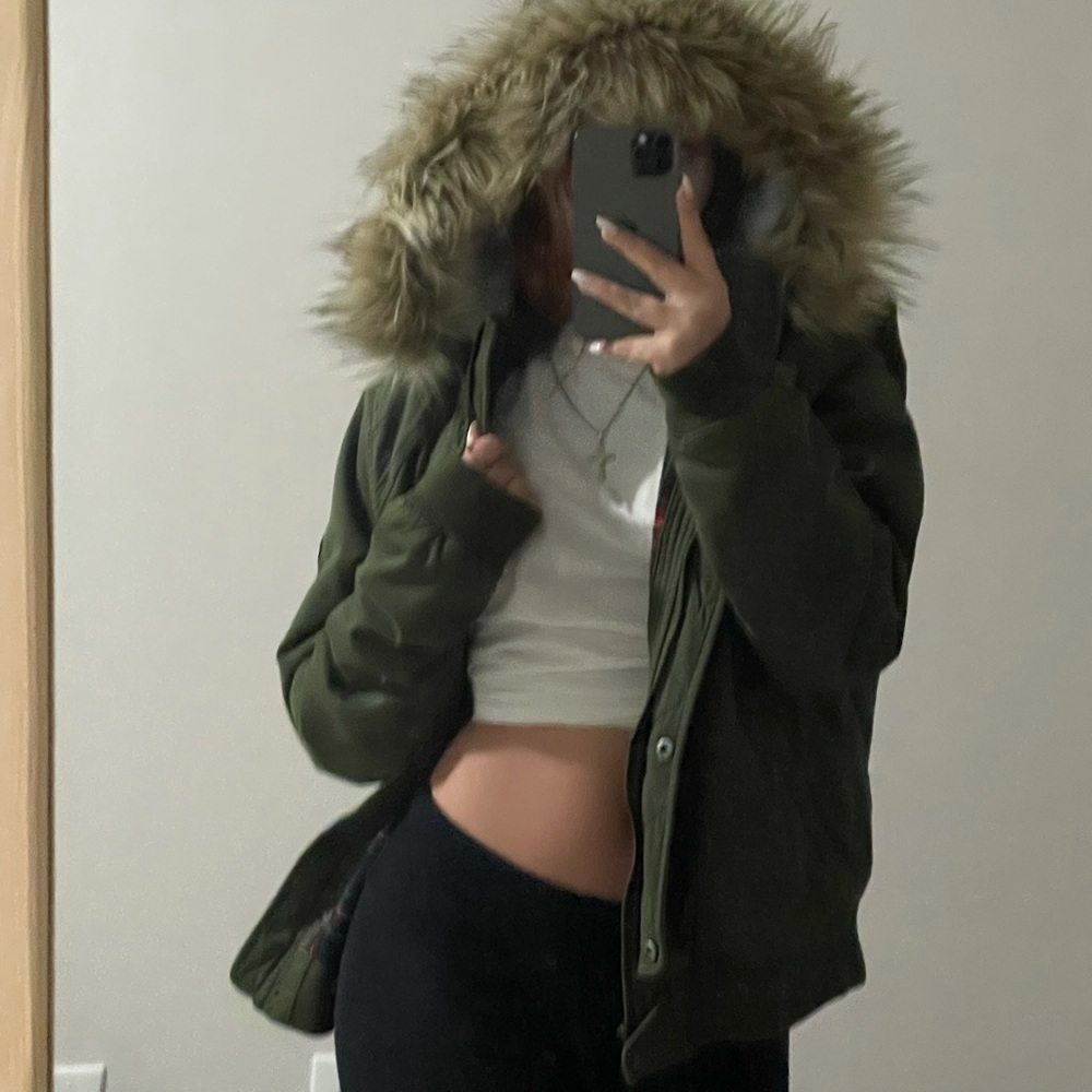 Green Hollister Jacket with Fur Hoodie